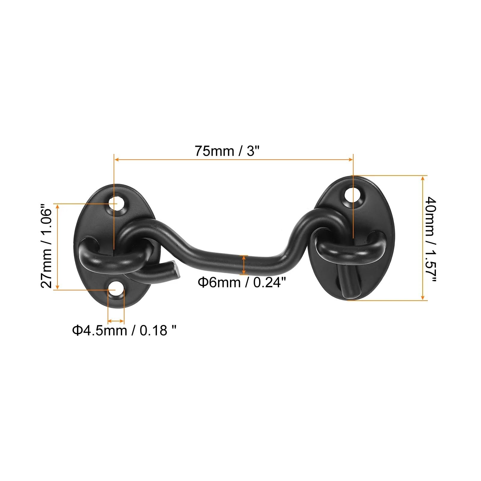 Crochet et loquet à œil, Crochet et oeil loquet 3-6 pouces multicolore en acier inoxydable paquet de 2(3 Inch Black)