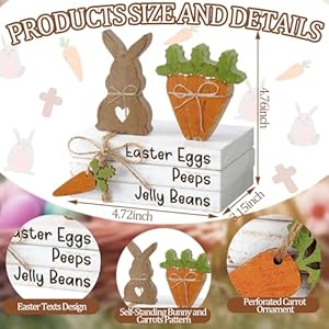 Ferraycle 4 pcs easter table decor wooden sign happy easter farmhouse wooden block decorative book tiered tray easter decor rustic spring decoration for fireplace living roombunny carrot style  urban country home decor