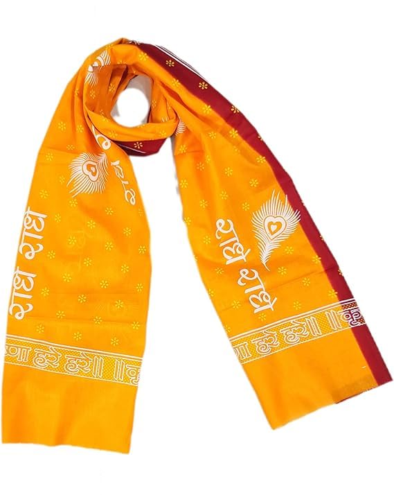 Vandana International Trader Pure Cotton Printed Men Radhe Radhe Dupatta (Yellow)