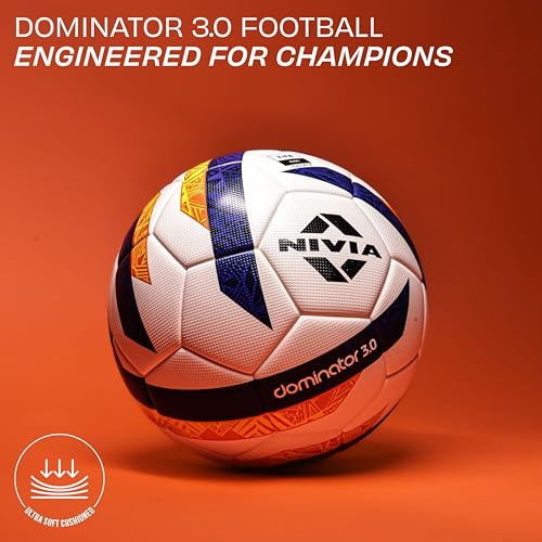 Nivia Dominator 3.0 Football, Match Ball, 32 Panels, Durable & Soft PU Leather, Butyl Fabric Wounded Bladder, FIFA Basic, to Play on Both Natural and Artificial Grass (Multicolor, Size - 5)