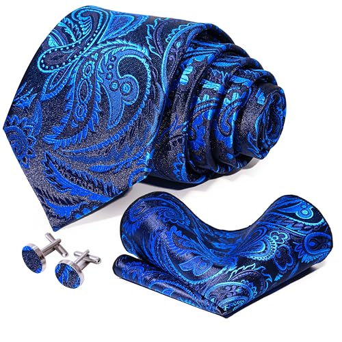 Image of 5PCS Tie and Pocket Square for Men, Silk Necktie and Handkerchief Cufflinks with Gold Ring and Lapel Pin Set