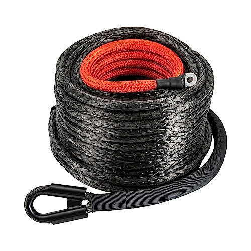 1/2" x92' Synthetic Winch Rope with Hook, Winch Cable with Protective Sleeve, Car Tow Recovery Cable for 4WD Off-Road Vehicle Truck ATV UTV SUV 23,809 LBS Breaking Strength (Black)