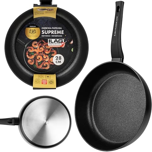 KARL HAUSMANN Sartén Antiadherente Inducción, 28 cm diámetro, Apta para todo tipo de cocinas incluida inducción, Apta para el lavavajillas, Revestimiento de granito ILAG PROFESSIONAL