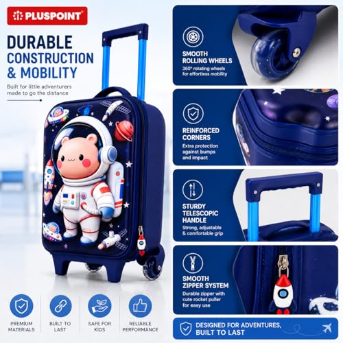 Image of PLUSPOINT Space Theme Kids Trolley Bag | 16 Inch Hard Shell Cabin Luggage with Wheels | Lightweight Travel Suitcase for Bo-AT-RRys & Girls | School Trips, Vacations, Holidays & Weekend Travel