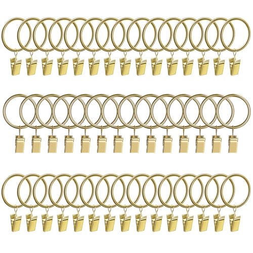 Lansian 44 Pack Curtain Rings with Clips Hooks 1.26 in Diameter Rustproof