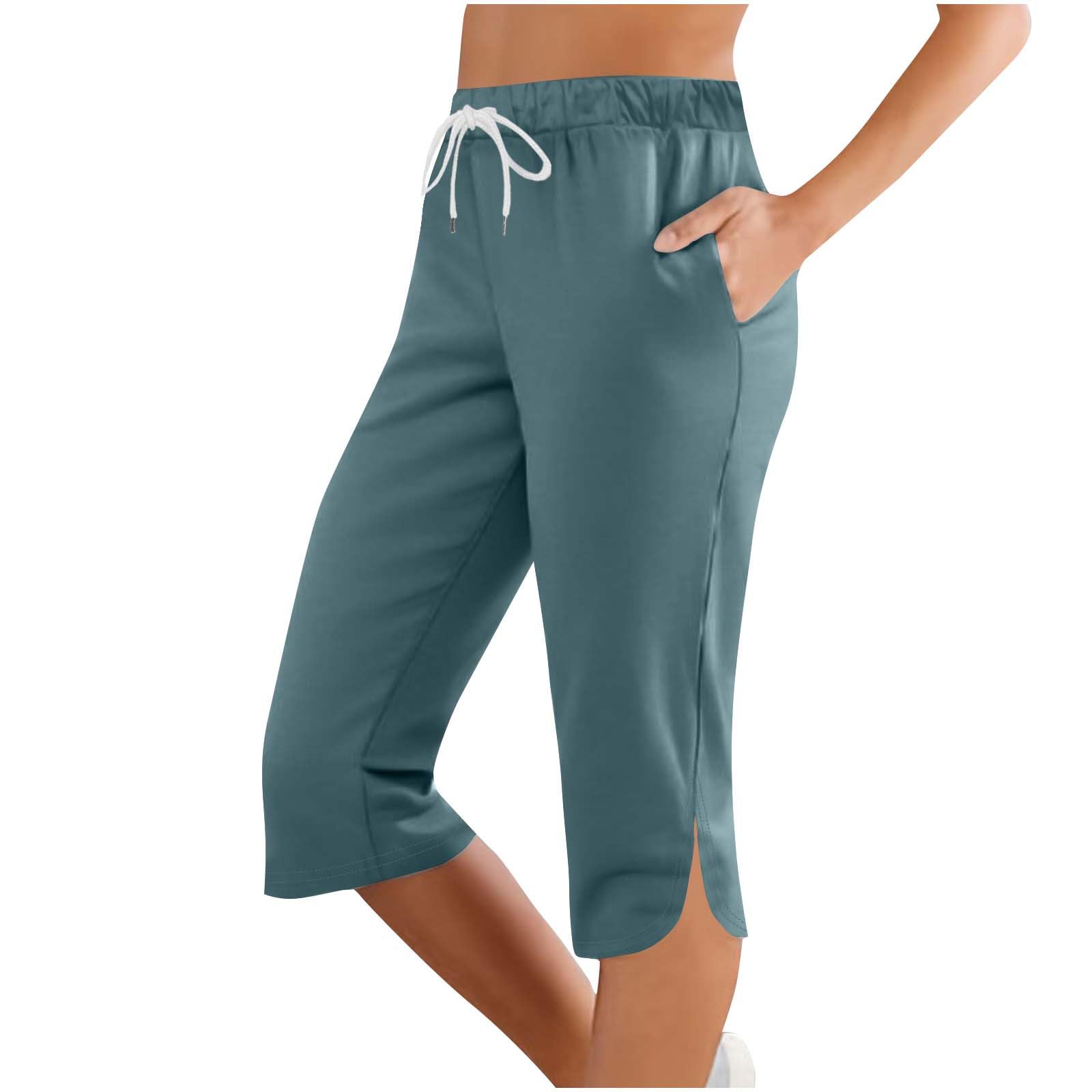 Women Capri Pants Summer Cut Out Side Casual Fashion Drawstring Soft Comfort Capris Workout Running Cropped Jogger — view 9