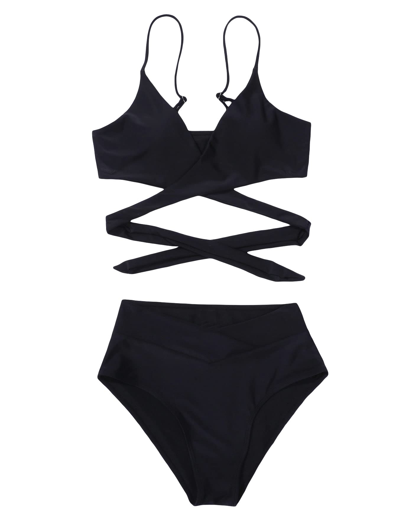 SheInWomen's 2 Piece Bathing Suit Criss Cross Tie Back High Waisted Bikini Swimsuit