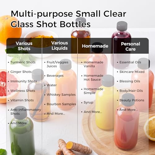 Image of AOZITA 12 Pack, 2 oz Small Clear Glass Bottles w /Lid & 3 Funnels - 60ml Boston Shot Bottles for Health, Immunity, Potion, Wellness, Sample, Ginger, Juice - Mini Personal Care & Beauty Travel Bottle
