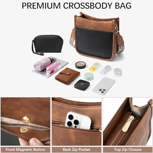 BOSTANTEN Crossbody Bags for Women Trendy Vegan Leather Hobo Handbags Fashion Shoulder Purse with Adjustable Guitar Strap4