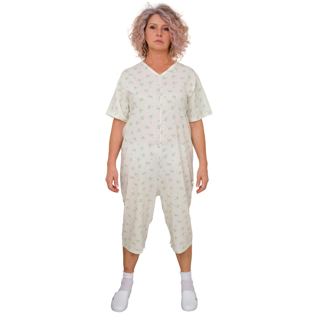 FERRUCCI COMFORT Pigiama Sanitario Estivo Maniche Corte Pantaloni Corti - 9012/6 - Cerniera sul Dorso e Interno Gambe, per Anziani, Alzheimer, Incontinenza