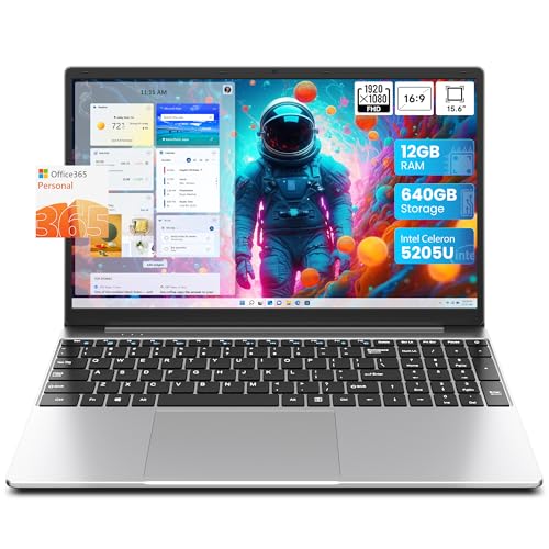 jumper 15.6 inch Laptop with Office 365, 12GB RAM 640GB (512G SSD+128G eMMc) Notebook, 5205U Processor, HD Display Laptops, Keyboard Film UK, 5000mAh Battery, Suitable for Business and Students
