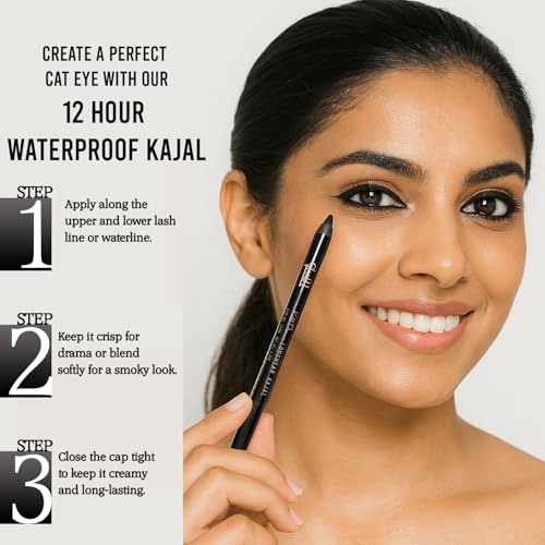 Image of Glam21 Kohl Drama Long Wear Kajal + Sharpener | Velvety Textute | Stays For 12 hours | Smudge-Proof | Long Lasting & Water Proof | Highly Pigmented For Intense Black Look | 1.2 gm