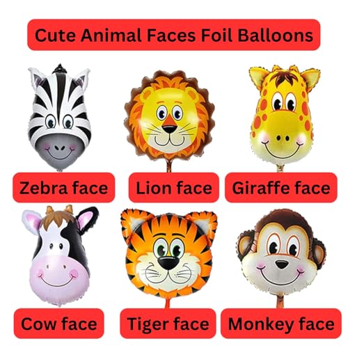 Image of KITTER(Pack of 6)Jungle Theme Balloons Set,Jungle Theme Foil Balloons For Decoration,Animal Theme Foil Balloon Animal Face Foil Balloon for Birthday,Animals Theme Birthday Decorations,Multicolor