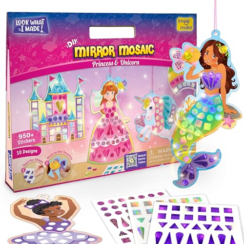 Imagimake Mosaïque miroir : princesse et licorne | Kit d'art et d'artisanat mosaïque à faire soi-même | Autocollant en aluminium pour enfants | Jouets pour filles | Cadeau d'anniversaire pour filles