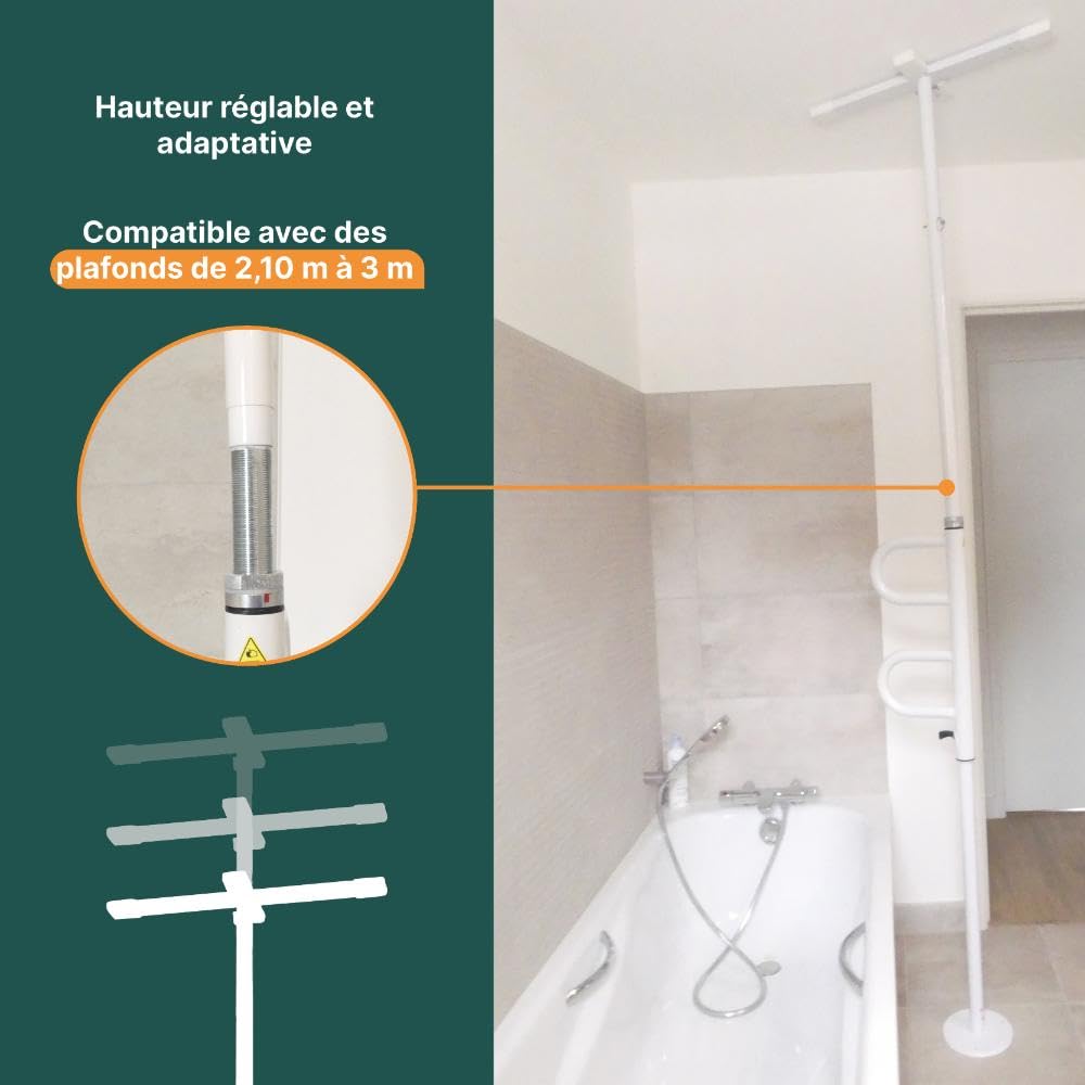 Identités, Barre d'Appui Sol-Plafond FIX, Installation Simplifiée, Poignée Pivotante, Améliore La Mobilité Partout Dans La Maison, Poids Max 160kg