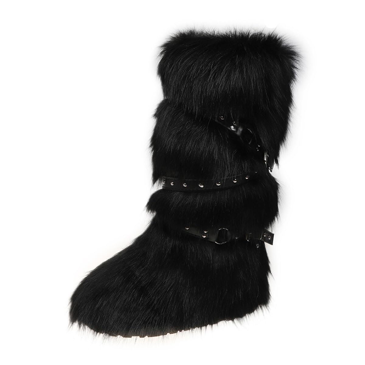 Womens Faux Fur Boots Furry Snow Boots Fuzzy Winter Shoes Fashion Fluffy Knee High Outdoor Indoor Flat Boots