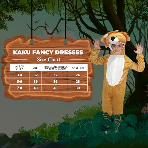 Image of Kaku Fancy Dresses Lion Wild Animal Costume For Kids - Brown, 3-4 Years | Animal Fancy Dress For Boys & Girls