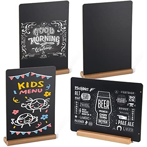 BESTOOL 4 Pack Chalkboard Signs, Vintage Wooden Tabletop Chalk Boards with Stands, Decorative Mini Chalkboard Table Signs Small Message Blackboard, 22 x 30cm Cover
