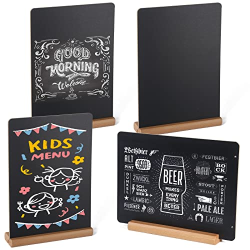 BESTOOL Lot de 4 Tableaux Noirs, Tableau Noir de Table avec Base Double Face Ardoise Buffet Signes Étiquettes de Prix Affichage Menu Boissons pour Anniversaire Mariage...