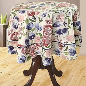 Bilberry Furnishing By Preeti Grover Cotton, Decorative Hand Made Cotton Classic Round Floral Rectangular Digital Printed 4-6 Seater Dinning Table Cover (Multicolour, 72 Inches)