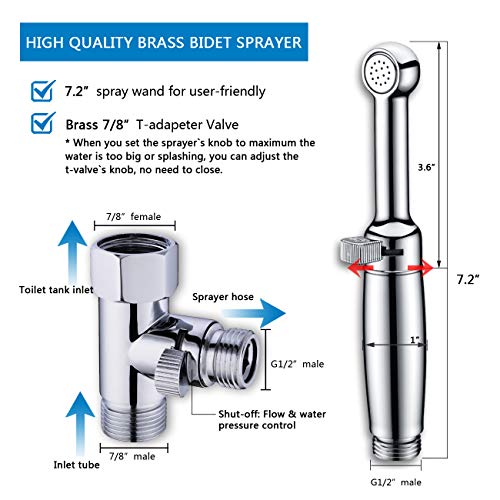 Handheld Bidet Sprayer for Toilet, Baby Cloth Diaper Sprayer Bathroom Bidet Attachment Chrome-Solid Brass-3 Years Warranty-Adjustable Pressure Contro