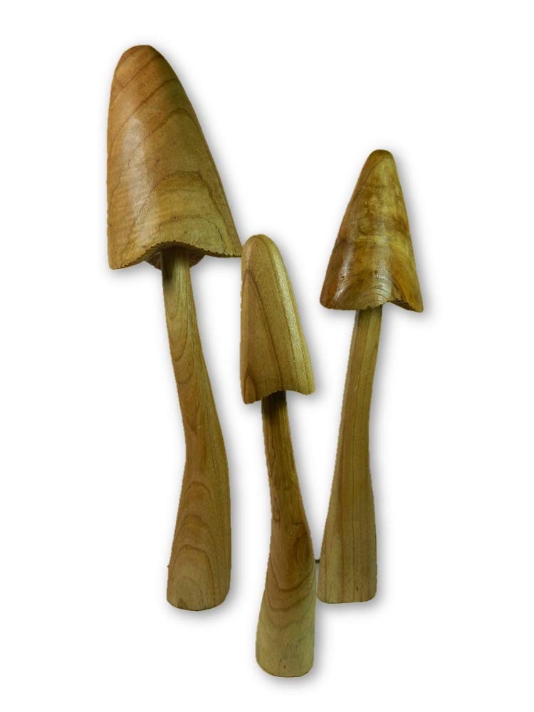 Set Of 3 Wooden Mushroom Toadstool 60/50/40Cm Approx.Closed Cup from B&Q