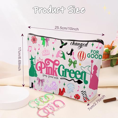 Witch Cosmetic Bag Elphaba And Glinda Fans Gift Set, Including Makeup Bag, 50pcs Stickers, and 8 pcs Bracelets for Women2