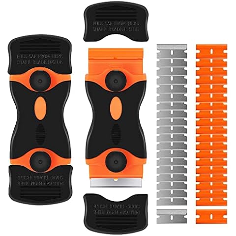 2PCS Double-Edged Razor Blade Scraper,Paint Plastic Window Scraper Tool,Multi-Purpose Cleaning Razor Glass Scraper for Labels, Caulk,Stickers, Paint Removal(20Pcs Plastic Blades &20Pcs Metal Blades) Cover