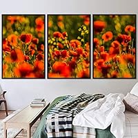 3 Piece Framed Canvas Wall Art Red Cluster Flowers and Colorful Bouquet Canvas Prints Home Artwork Decoration for Living Room,Bedroom - 16