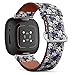 CJBROES Replacement Leather Watch Band, Compatible with Fitbit Versa 3 and Fitbit Sense of Wristband Bracelet Accessory - Floral Daisy
