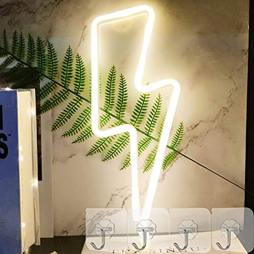 YIVIYAR Lightning Bolt LED Neon Light Signs for Wall Decor, USB/Battery Neon Signs LED Kid Night Lamp Light with 4 Hooks, LED Signs Neon Lights for Bedroom Christmas Wedding(Warm White Lightning)