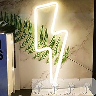 YIVIYAR Lightning Bolt LED Neon Light Signs for Wall Decor, USB/Battery Neon Signs LED Kid Night Lamp Light with 4 Hooks, LED Signs Neon Lights for Bedroom Christmas Wedding(Warm White Lightning)