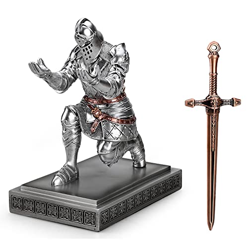 HDMbigmi King'S Guard Knight organizadores de Escritorio y Accesorios de Resina para lápices como Regalo con una Espada Elegante para Oficina y Organizador de Escritorio en casa (Plata)