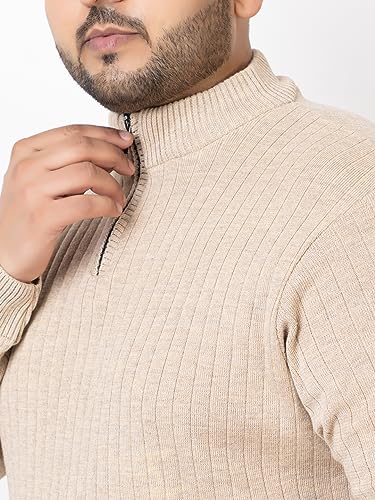Image of Kvetoo Plus Size Men High Neck Zipper Full Sleeve Woolen Winter Sweater