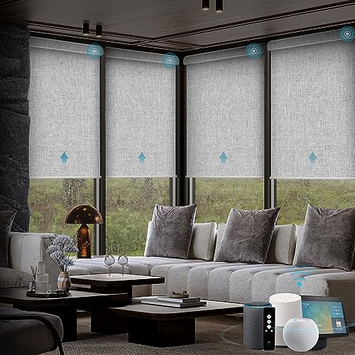 SmartWings Motorized Blinds with Remote for Windows, Automatic Smart Blinds Electric Roller Shades Blackout work with Alexa Homekit Thread Google Z-wave, Custom to 110