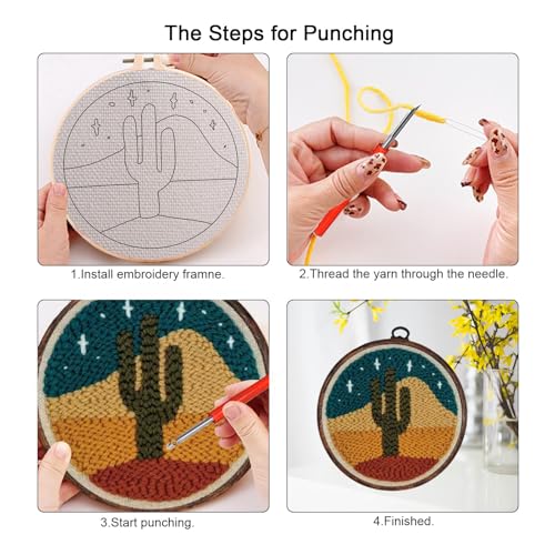 Image of TTPZNIGF Punch Needle Kit,Punch Needle for Beginners and Adults,Animal /Landscape Rug Yarn Hooking Beginner Kit （8x8 in） (Cactus)