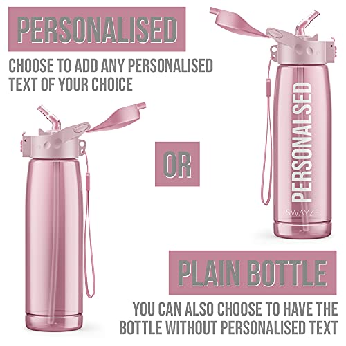 Printbox Merch Personalised Water Bottle With Straw 660Ml, School Water Bottles Boys Girls, Gym Bottle Bpa Free Cycling Sports Add Your Custom Text To Bottle (Pink - Personalized) #TOP1