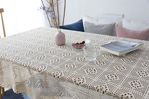 BMIDRUT Vintage Häkeldeckchen Tischdecke Beige Baumwolle Häkeln Rechteckige Tischdecken Spitze Deckchen Tischdecken Tischdecke Hochzeit Zuhause Party Dekor (140 x 140 cm) Cover