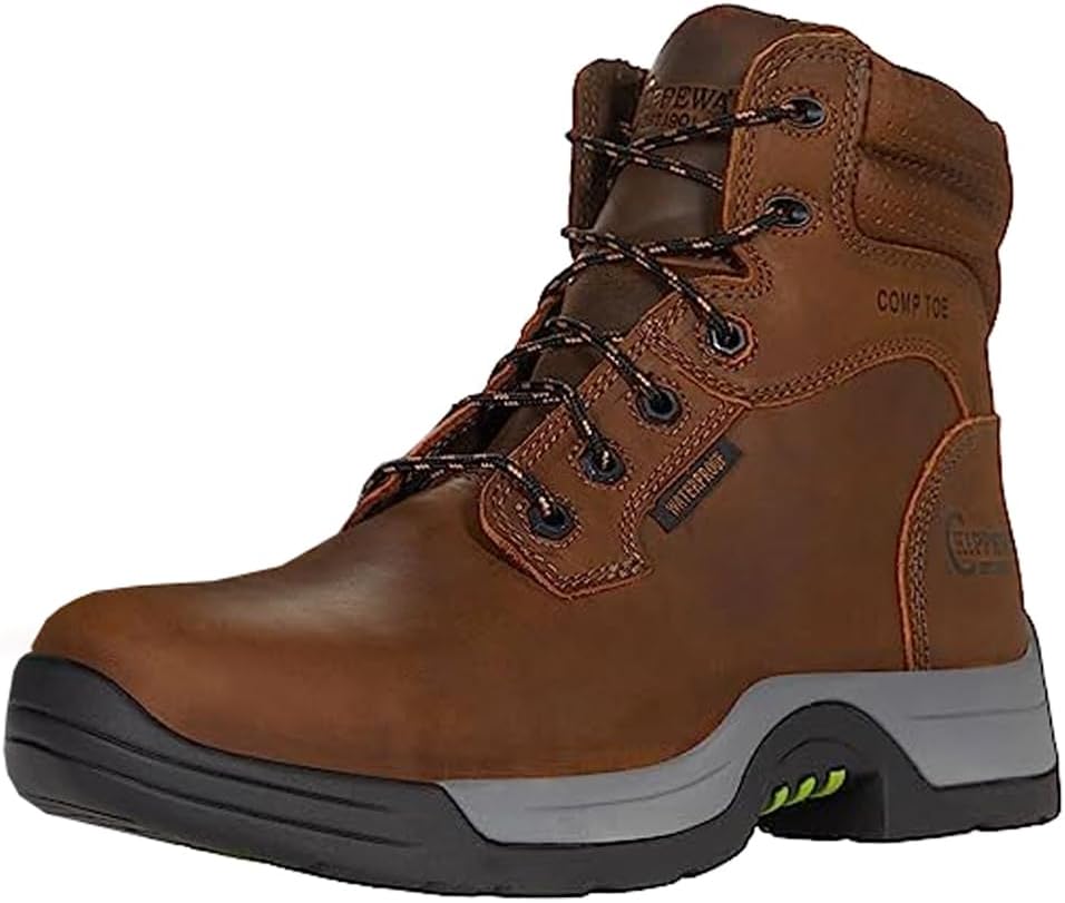 Chippewa Mens Fabricator 6 Inch Waterproof Composite Toe Work Safety Shoes Casual - Brown - Size 10.5 2E