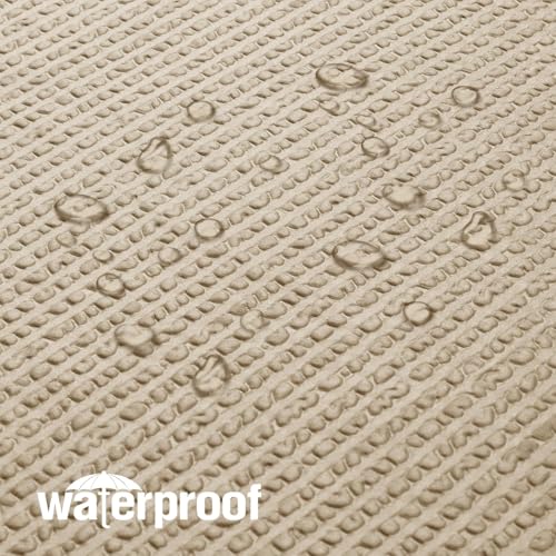 Image of HOMETHREADS Embrace Luxury with Our 6-Feet Long Premium Polyester Shower Curtain with 12 Hooks for a Lavish Bathroom Ambiance | Stylish, Splendid, and Perfectly Sized (Waffle Beige, 180x180cm)