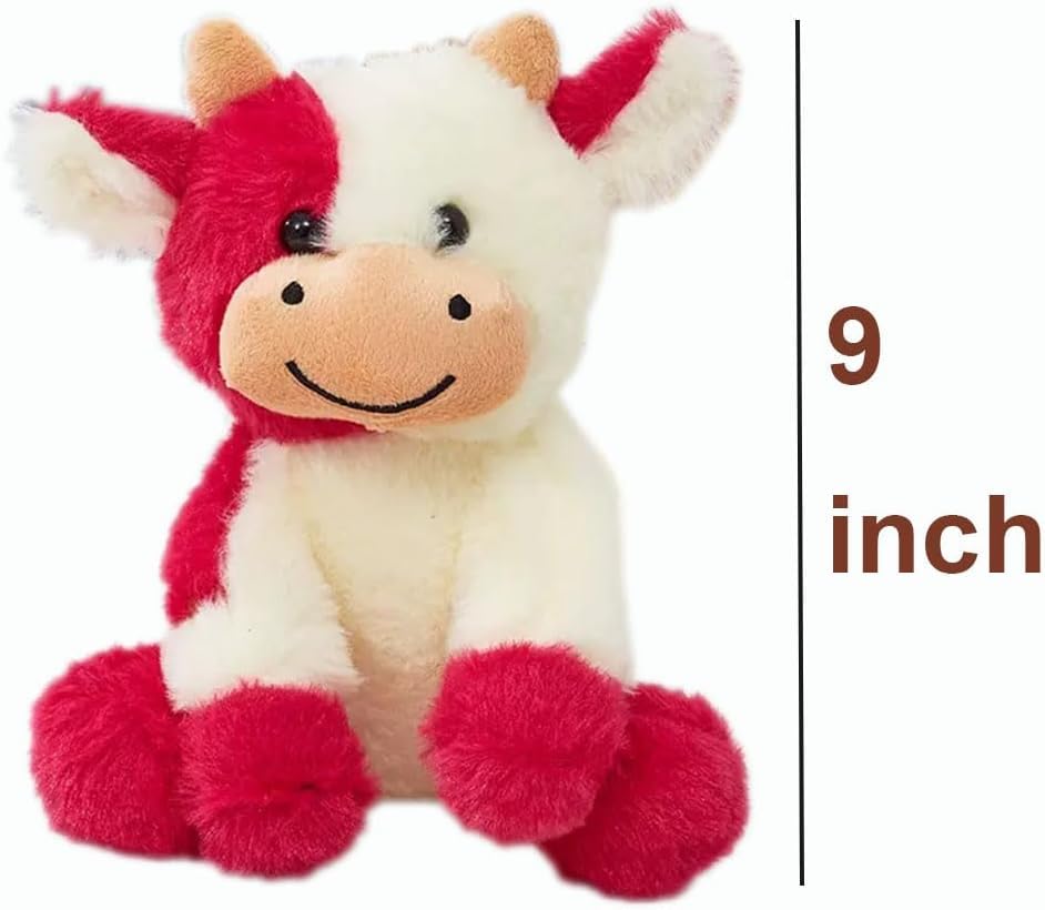 Sibupue Cow Stuffed Animals Soft Plush Cute Cow Doll for Boys Girls 8in (zuo NIU Hong se) - image 8