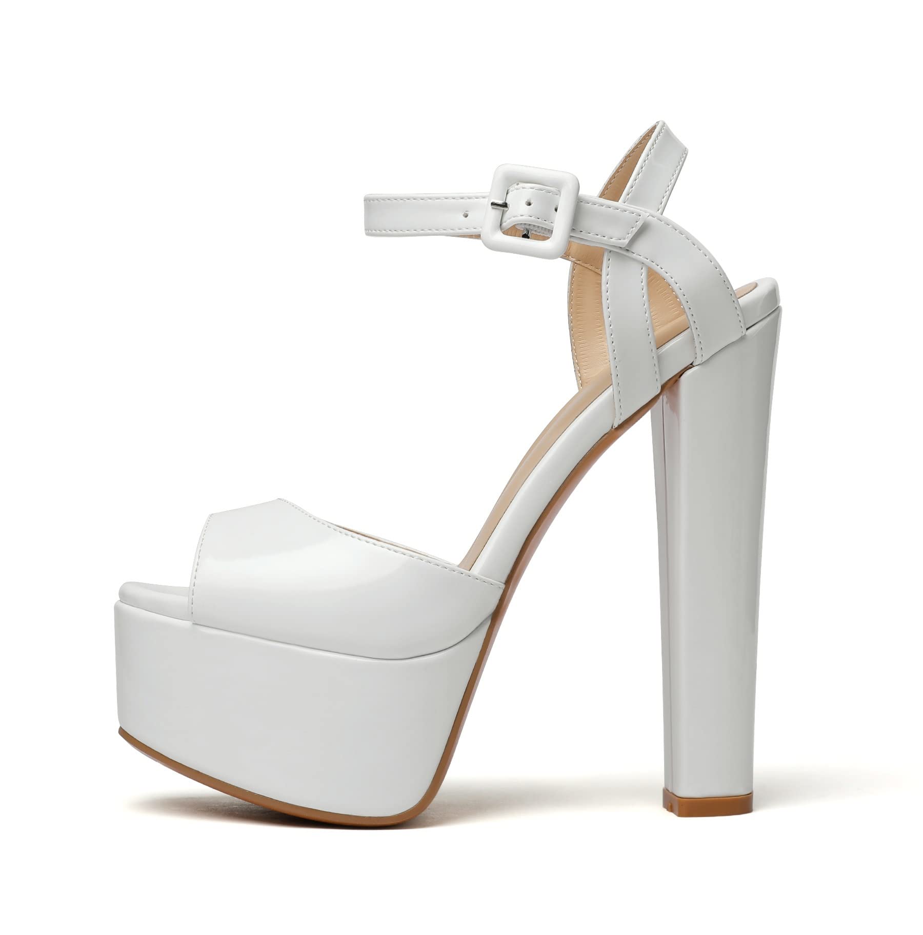 Eldof Womens Platform Sandals Chuncky High Heel Pumps 6" Ankle Strap Peep Toe Sandal Heels Party Dress Casual Shoes