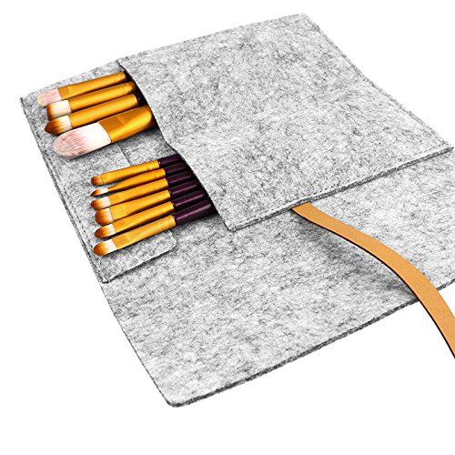 Preisvergleich Produktbild OurLeeme Mehrzweck-Filz-Geldbörse, faltbare Kosmetiktasche, Aufbewahrung für Make-up-Pinsel, Stifte, Reise, Grau