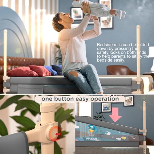 Image of BAYBEE Bed Rail Safety Guard for Kids | Bed Railing for Baby Safety Fence with 7 Level Height Adjustable & Portable Bed Side Protector from Baby Falling Guard (6Ft, 1 Side, Grey)