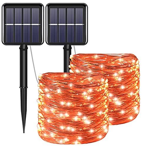 YAOZHOU Fall Outdoor Decorations, Orange Solar String Lights Outdoor, 2Pack Total 200 LED...