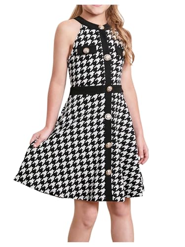 SweatyRocks Girl's Houndstooth Halter Dress Sleeveless Button Front Birthday Dresses