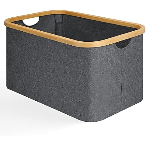 Wäschekorb Faltbar 50L, Aufbewahrungskorb faltbarer wäschekorb Natürlich Bambus Stoff, Korb Badezimmer Aufbewahrung Klappbar Wäschewanne Flach Wäschesammler laundry basket Cover