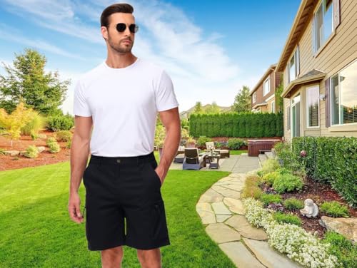 QPNGRP Men's Stretch Waist Zipper Cargo Shorts with 6 Pockets 9" Inseam