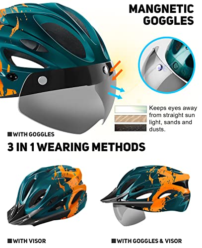 RaMokey Bike Helmet for Men and Women Lightweight Cycle Helmet with LED Light Magnetic Goggle Sun Visor - Image 2