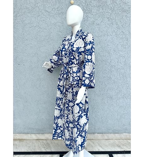 Image of Hand block print Cotton Kimono bikini cover up,Indian Hand block print Cotton Bath Robe,Swim Wear,Nighrwere Dressing Gown